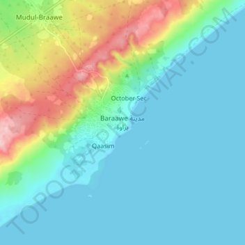 Carte topographique Barawa, altitude, relief