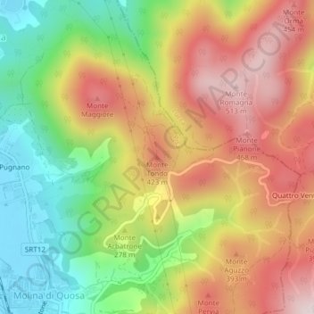 Carte topographique San Giuliano Terme, altitude, relief