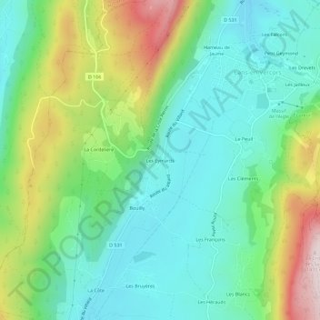 Carte topographique Les Eymards, altitude, relief
