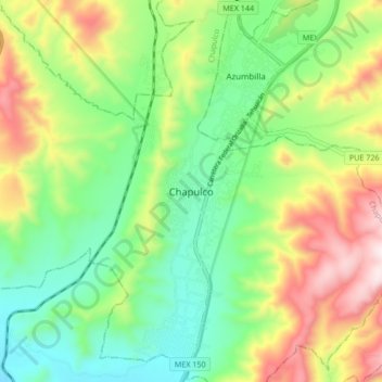 Carte topographique Chapulco, altitude, relief