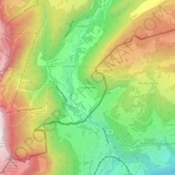 Carte topographique Les Echampés, altitude, relief