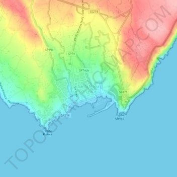 Carte topographique Santa Maria di Leuca, altitude, relief