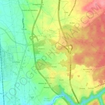 Carte topographique Beduído, altitude, relief