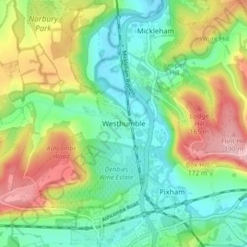 Carte topographique Westhumble, altitude, relief