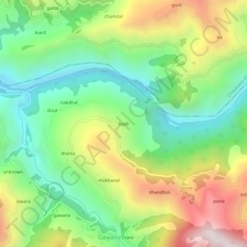 Carte topographique byali, altitude, relief