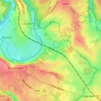 Carte topographique Florenville Gare, altitude, relief