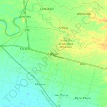 Carte topographique Kabacan, altitude, relief