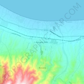 Carte topographique Rossano Scalo, altitude, relief