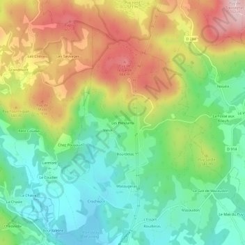 Carte topographique Les Pendants, altitude, relief