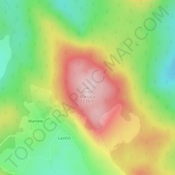 Carte topographique Velika Manjača, altitude, relief