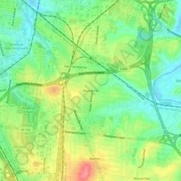 Carte topographique Woodbine, altitude, relief