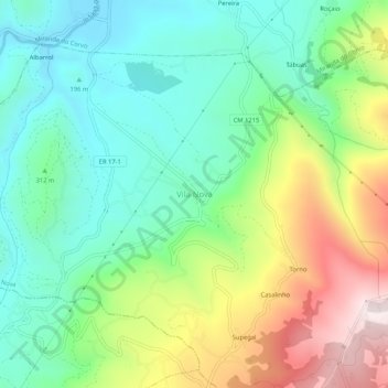 Carte topographique Vila Nova, altitude, relief