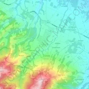 Carte topographique Borzano, altitude, relief