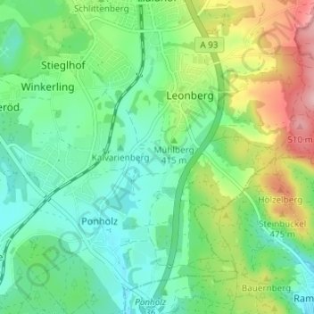 Carte topographique Roßbach, altitude, relief