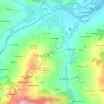Carte topographique Fravica, altitude, relief