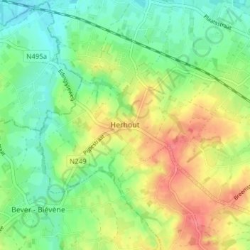 Carte topographique Herhout, altitude, relief