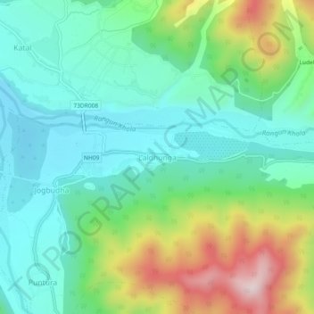 Carte topographique Laldhunga, altitude, relief