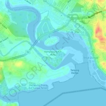 Carte topographique Kampung Bakar Batu, altitude, relief