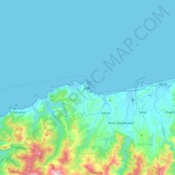 Carte topographique Jijel, altitude, relief