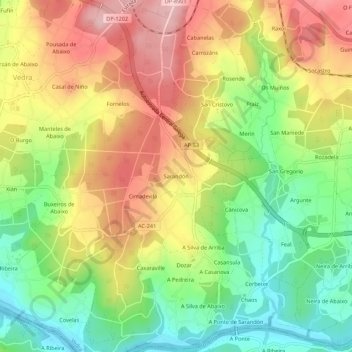 Carte topographique Sarandón, altitude, relief