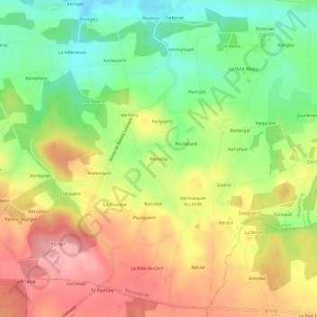 Carte topographique Menelay, altitude, relief