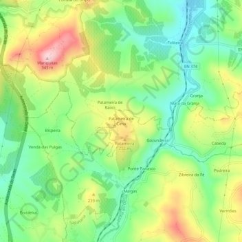 Carte topographique Patameira de Cima, altitude, relief