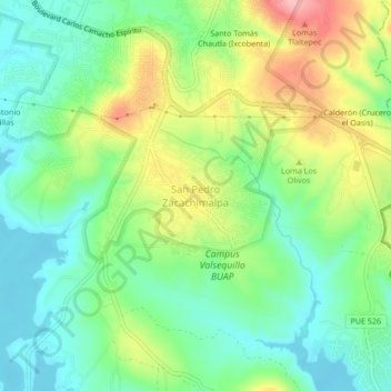 Carte topographique San Pedro Zacachimalpa, altitude, relief