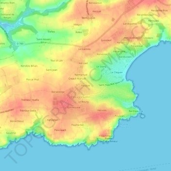 Carte topographique Poulyot, altitude, relief