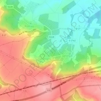 Carte topographique Bruit, altitude, relief