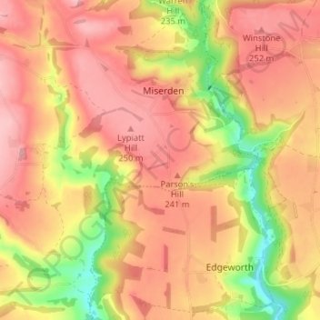 Carte topographique Sudgrove, altitude, relief