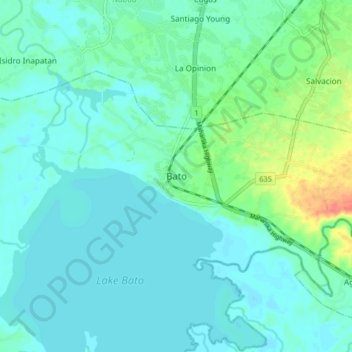 Carte topographique Bato, altitude, relief