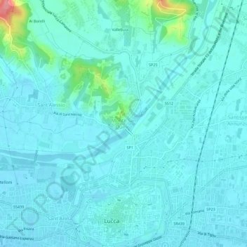 Carte topographique Monte San Quirico, altitude, relief