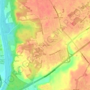 Carte topographique Richmond Heights, altitude, relief