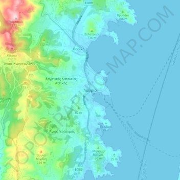 Carte topographique Lávrio, altitude, relief