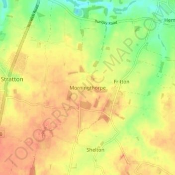 Carte topographique Morningthorpe, altitude, relief
