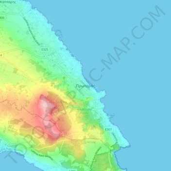 Carte topographique Πρωταράς, altitude, relief