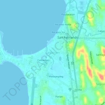 Carte topographique Catbangen, altitude, relief