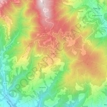 Carte topographique Casore del Monte, altitude, relief