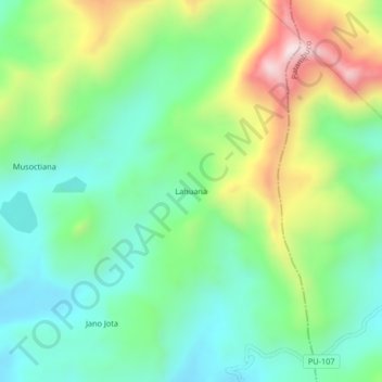 Carte topographique Lahuana, altitude, relief