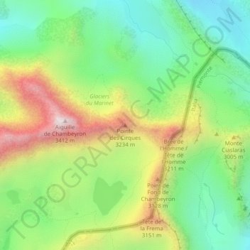 Carte topographique Pointe des Cirques, altitude, relief