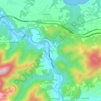 Carte topographique Ranón, altitude, relief