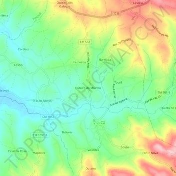 Carte topographique Outeiro do Moinho, altitude, relief