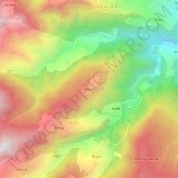 Carte topographique Patuari, altitude, relief
