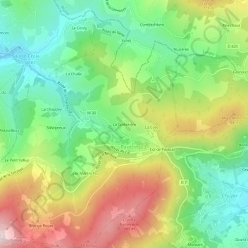 Carte topographique La Guillotière, altitude, relief