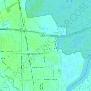 Carte topographique Brownwood, altitude, relief