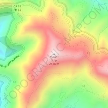 Carte topographique Mount Islip, altitude, relief