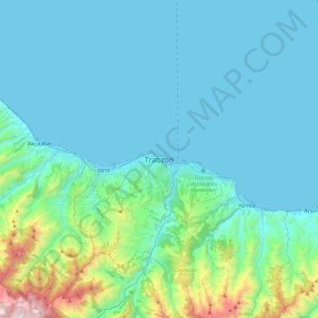 Carte topographique Trabzon, altitude, relief