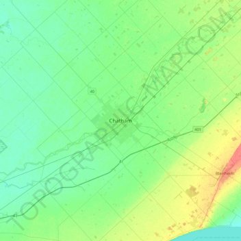 Carte topographique Chatham, altitude, relief