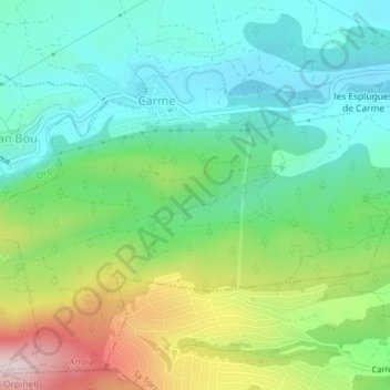 Carte topographique Costa Blanca, altitude, relief