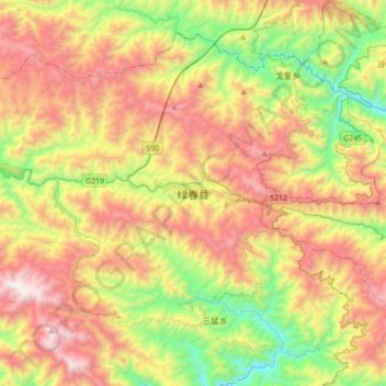 Carte topographique Lüchun, altitude, relief